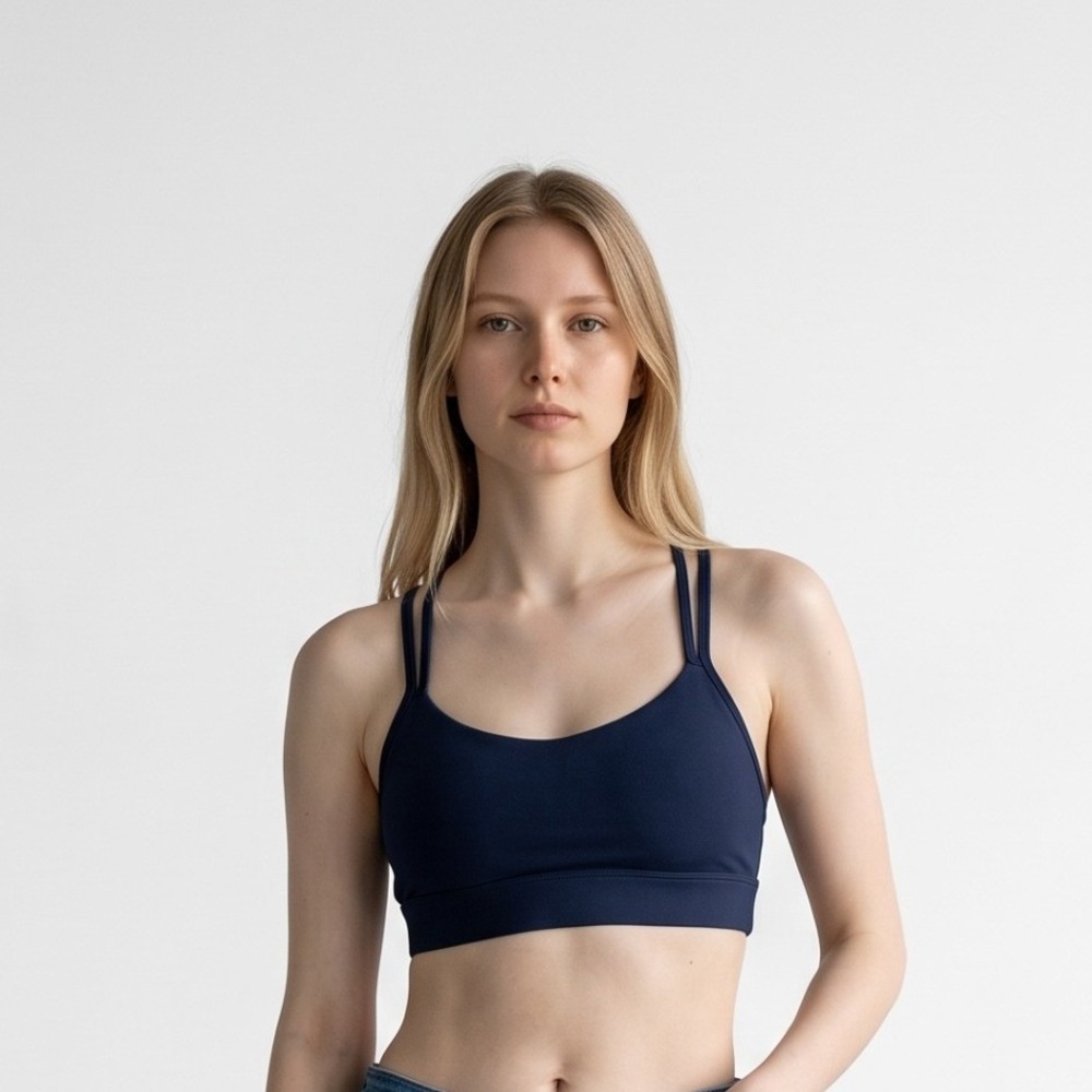 Lululemon Flow Y Nulu Navy blue sports bra Athleisure Racerback Yoga size 6